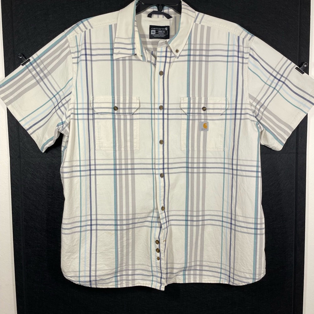 Carhartt Men's Casual Plaid Shirt - White and Gray